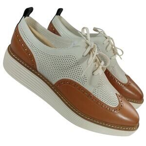 NIB! COLE HAAN! OG PLATFORM WINGTIPS, WHITE/PECAN BROWN GENUINE LEATHER! SZ 11B